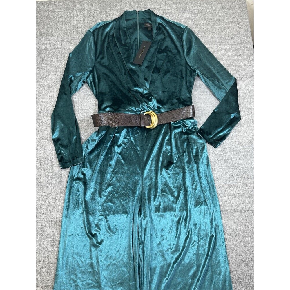 Donna Karan New York Women's Green Belted Velvet Jumpsuit Size 16 - Picture 7 of 13